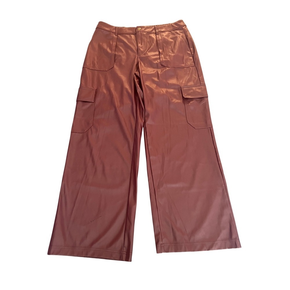 Wild Fable Burgundy Faux Leather Cargo Pants Wide Leg High Rise Womens XL (1093)